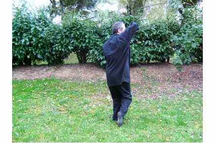 D&eacute;fense avant bras droit au dessus de la t&ecirc;te