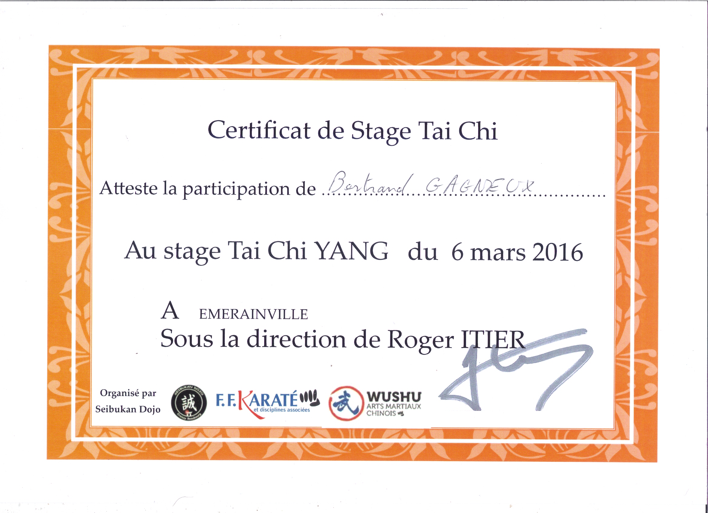 Certificat de stage 2016-03-06 avec Roger ITIER Bertrand GAGNEUX