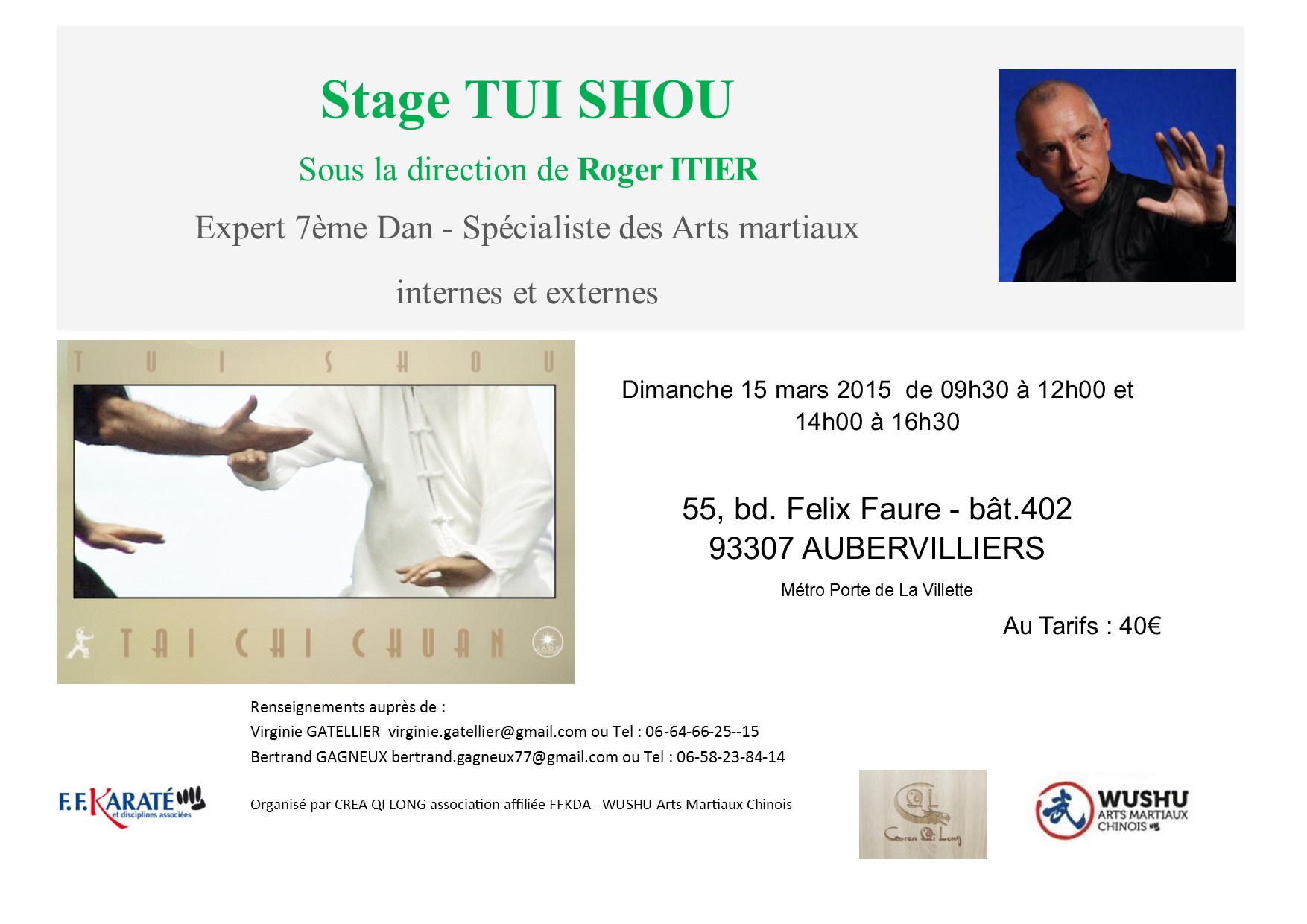 Stage Tai Chi Tui Shou du 15/03/2015 avec Roger ITIER